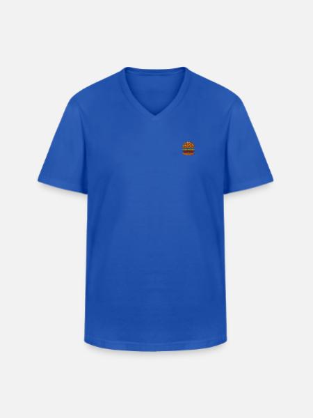 Burger brodé - T-shirt col V Homme - bleu royal