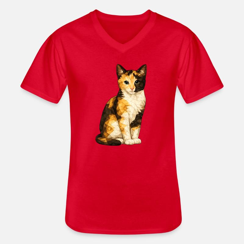 Emmi Polygonkatze Geometrische Niedlichkeit - Männer-T-Shirt mit V-Ausschnitt - Rot