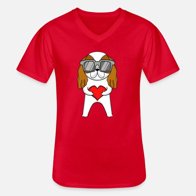 Cavalier King Charles Spaniel mit Sonnenbrille - Männer-T-Shirt mit V-Ausschnitt - Rot