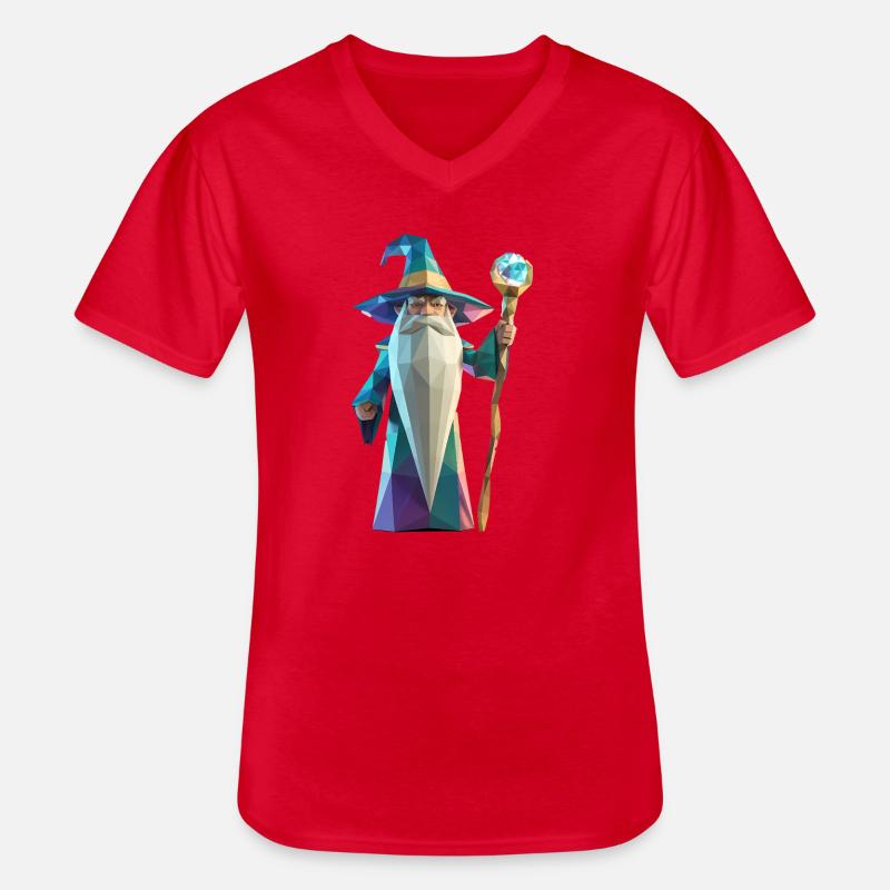 Wise Wizard - Cooles Low-Poly-Logo - Männer-T-Shirt mit V-Ausschnitt - Rot