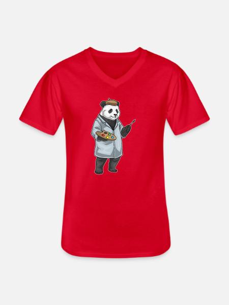 Panda Painter Brush Painting - Men's V-Neck T-Shirt - red