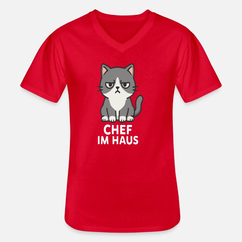Cat with grumpy expression - Men's V-Neck T-Shirt - red