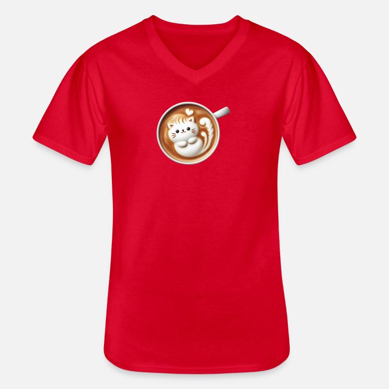 Latte Katze - Männer-T-Shirt mit V-Ausschnitt - Rot
