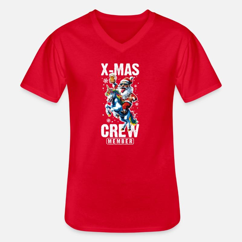 Weihnachts Crew Weihnachtsmann Einhorn - Männer-T-Shirt mit V-Ausschnitt - Rot