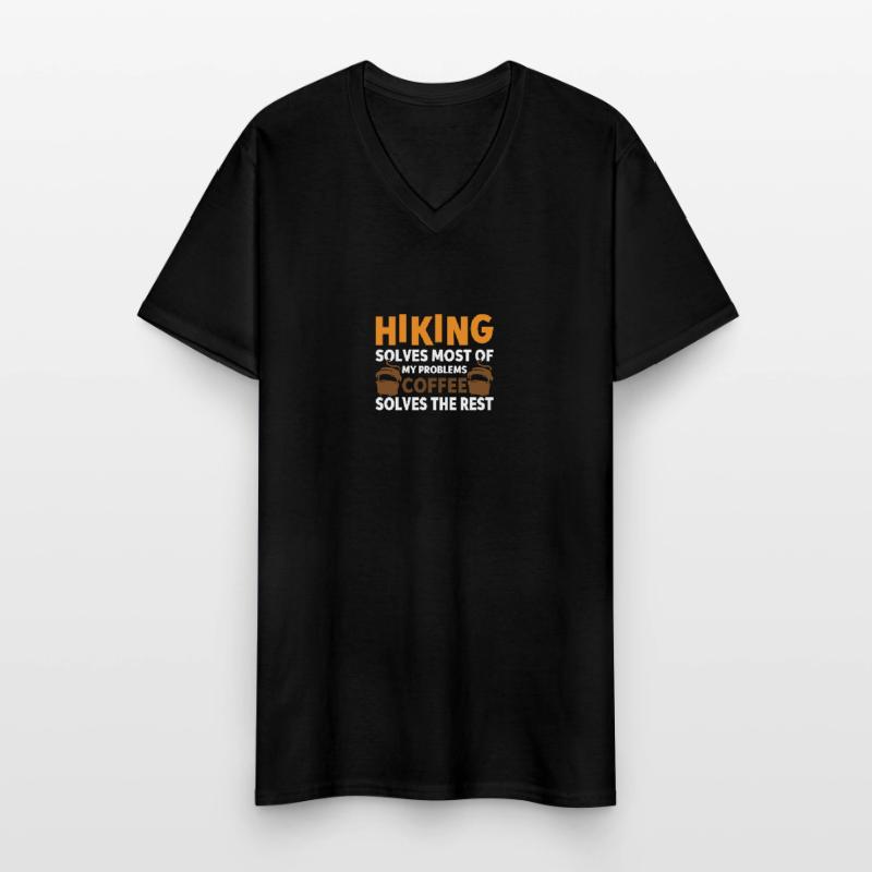 Hiking solves most problems that coffee solves Men's V-Neck T-Shirt
