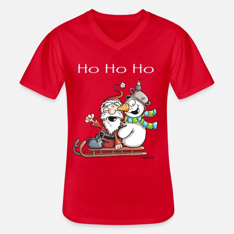 Weihnachtsmann und Schneemann - Comic - Männer-T-Shirt mit V-Ausschnitt - Rot