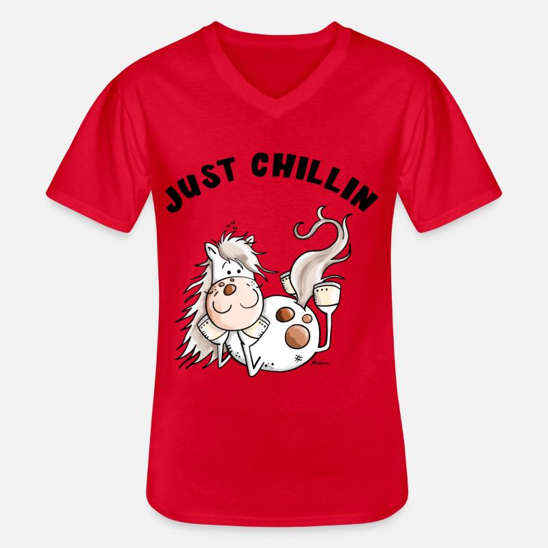 Chillendes Pferd - Comic - Pferde - Geschenk - Männer-T-Shirt mit V-Ausschnitt - Rot