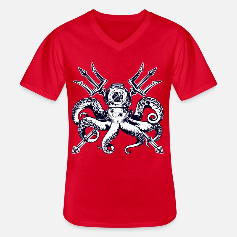 Trident Diving Octopus - Männer-T-Shirt mit V-Ausschnitt - Rot
