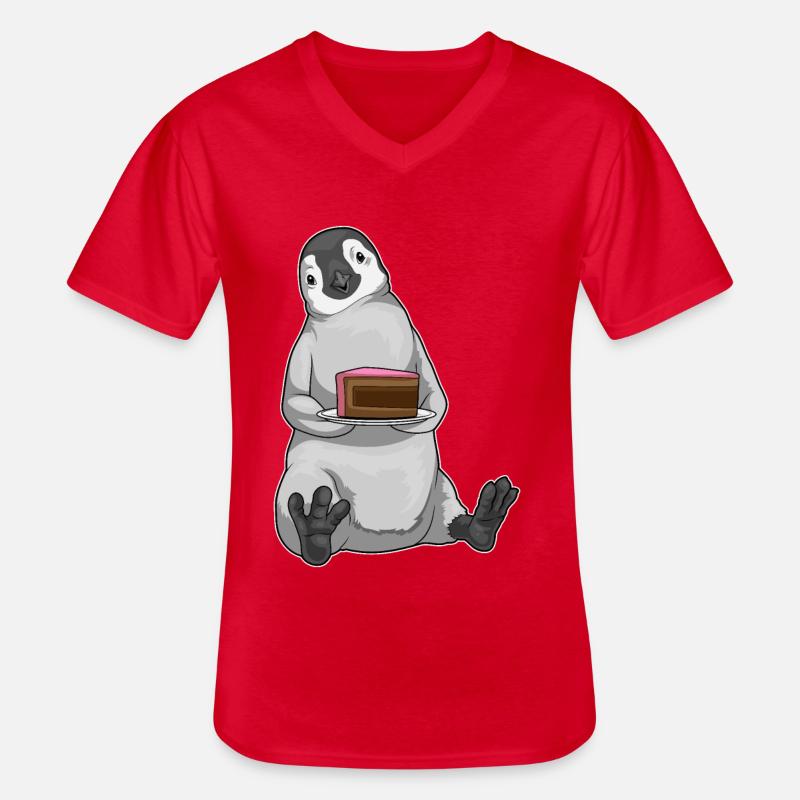 Pinguin Kuchen - Männer-T-Shirt mit V-Ausschnitt - Rot