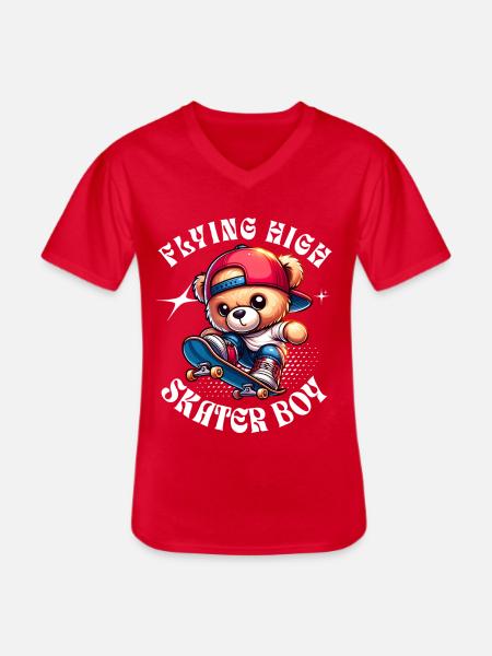 Skater teddy bear on skateboard - Men's V-Neck T-Shirt - red