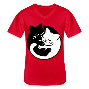 Yin-Yang Katzen - Männer-T-Shirt mit V-Ausschnitt - Rot - Vorne - AI Model Male 185 light (185cm)