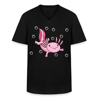 Illustration d’axolotl rose mignon - T-shirt col V Homme - noir - Devant - AI Model Male 178 dark (178cm)