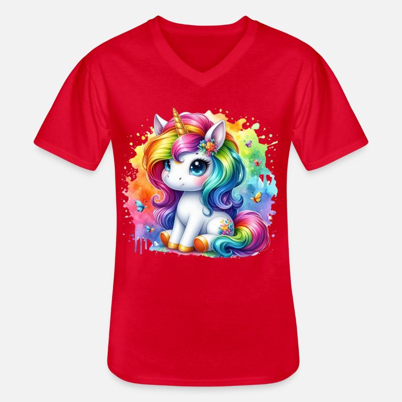 Regenbogen Einhorn Aquarell - Männer-T-Shirt mit V-Ausschnitt - Rot