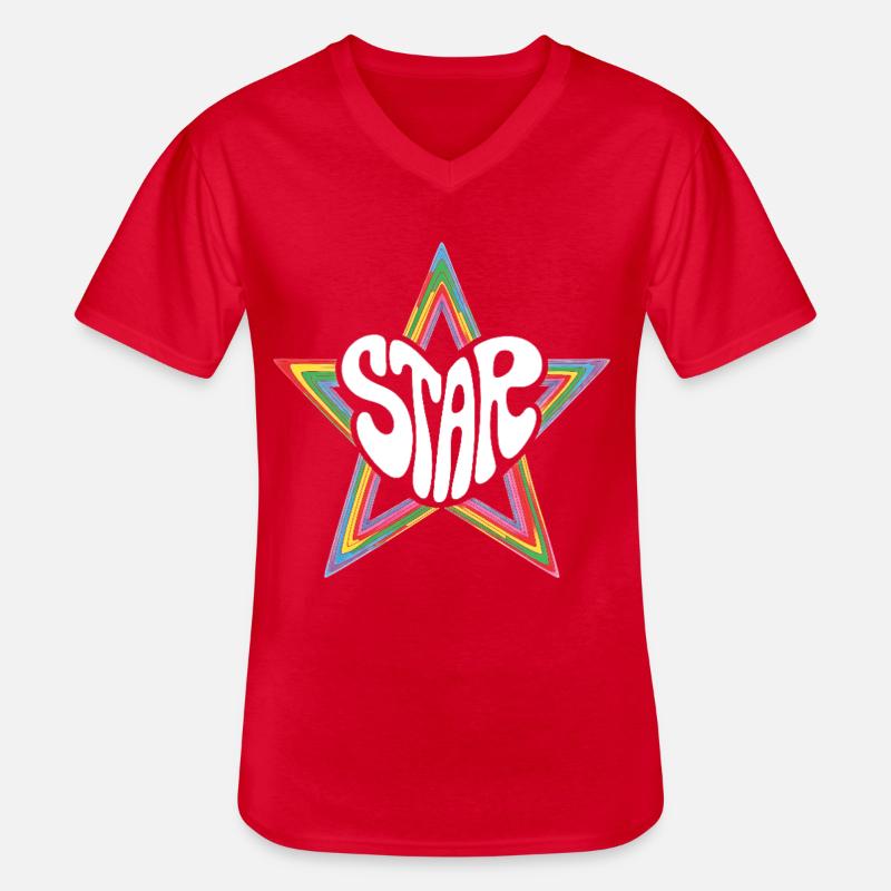 Space Star Psychedelischer Regenbogen - Männer-T-Shirt mit V-Ausschnitt - Rot