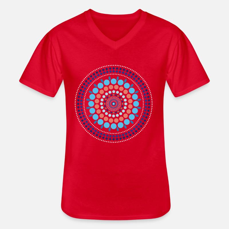 Blue Gradient Dot Mandala - Männer-T-Shirt mit V-Ausschnitt - Rot