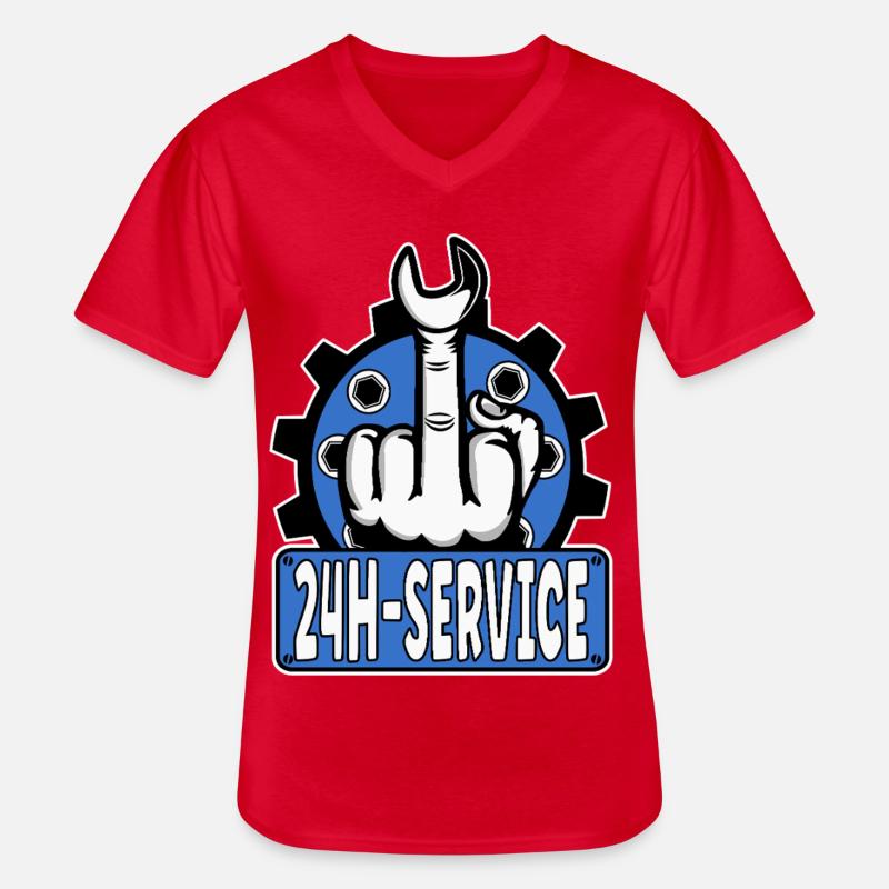 Mittelfinger Stinkerfinger 24h Service Design Blau - Männer-T-Shirt mit V-Ausschnitt - Rot