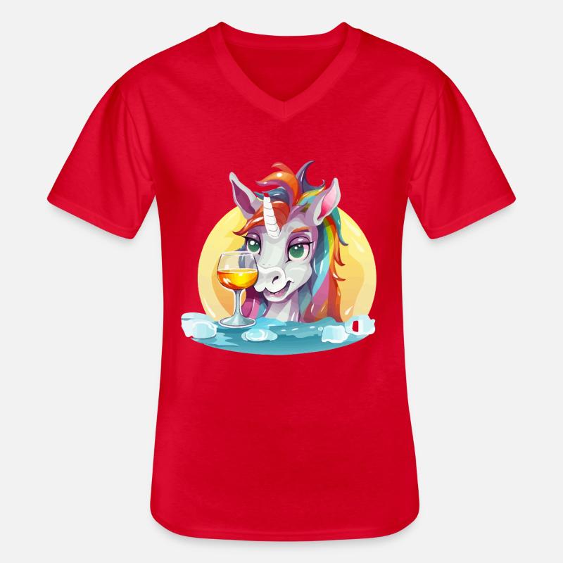 Buntes Einhorn mit Wein - Männer-T-Shirt mit V-Ausschnitt - Rot