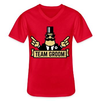 Teambräutigam (Junggesellenabschied mit dem Zeigen 3C) - Männer-T-Shirt mit V-Ausschnitt - Rot - Vorne - AI Model Male 185 light (185cm)