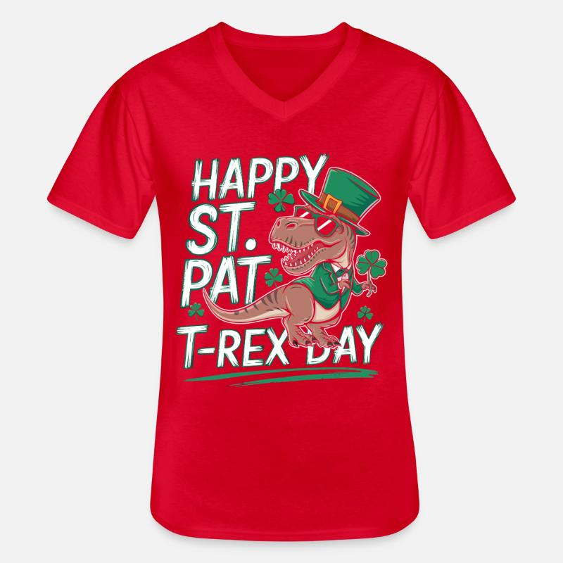 St Patricks T-Rex Hut - Männer-T-Shirt mit V-Ausschnitt - Rot