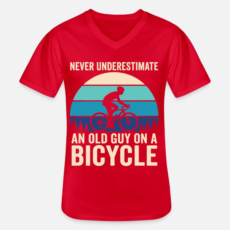 Never Underestimate Old Guy Bicycle - Männer-T-Shirt mit V-Ausschnitt - Rot