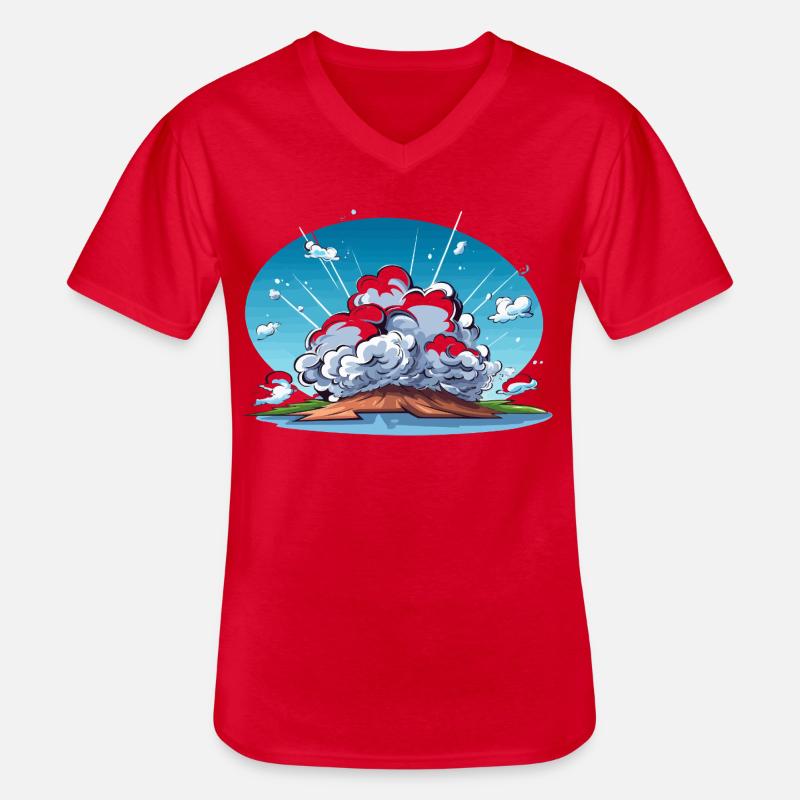 Comic Explosion im Landschaftspanorama - Männer-T-Shirt mit V-Ausschnitt - Rot