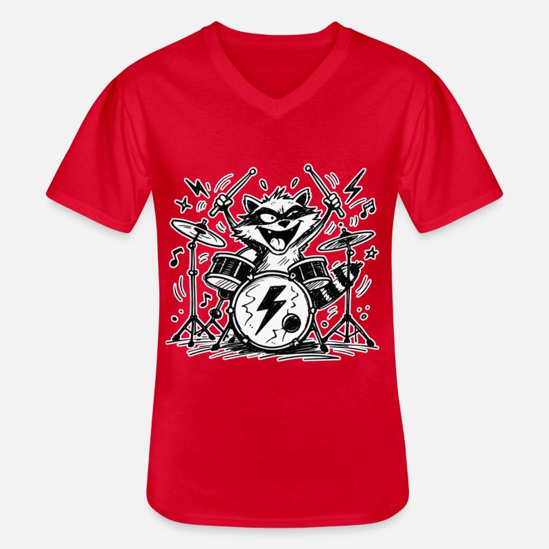 Waschbär-Drummer Comic-Takt - Männer-T-Shirt mit V-Ausschnitt - Rot