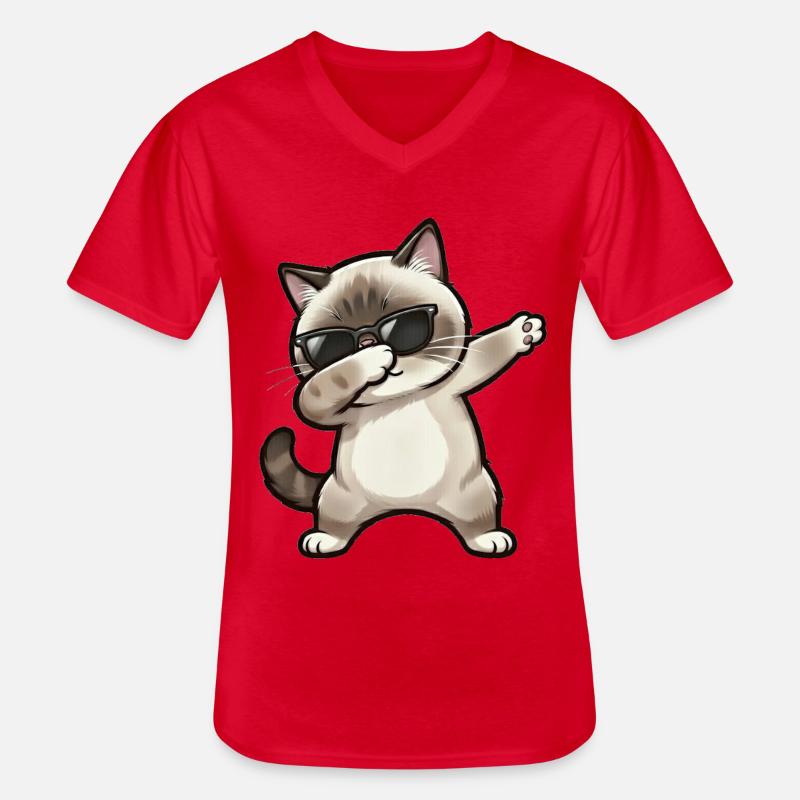 Dabbing Ragdoll Katze - Männer-T-Shirt mit V-Ausschnitt - Rot