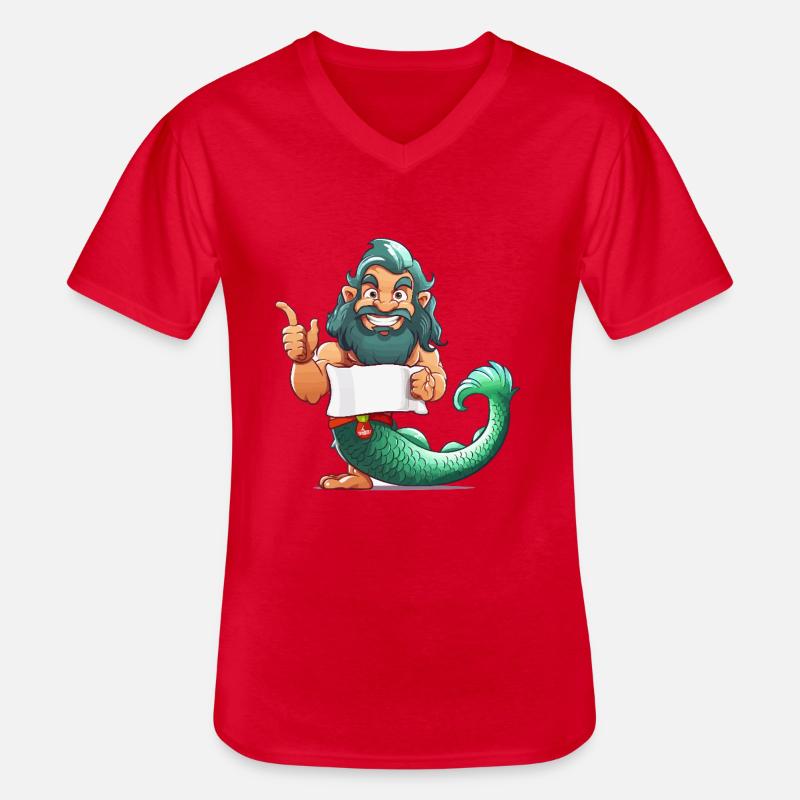 Meerheld mit Bart und Flosse - Männer-T-Shirt mit V-Ausschnitt - Rot