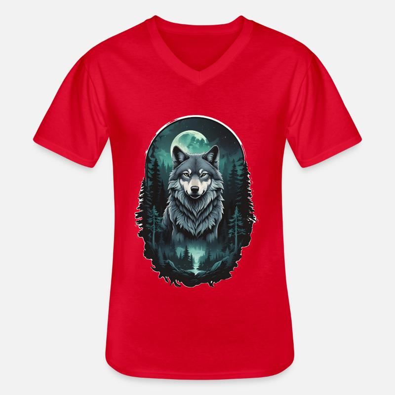 Mondwolf im Dunkelwald - Männer-T-Shirt mit V-Ausschnitt - Rot