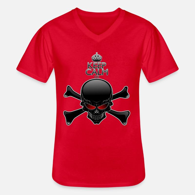 Bleib ruhig oder sterbe, Schwarzer Schädel - Männer-T-Shirt mit V-Ausschnitt - Rot