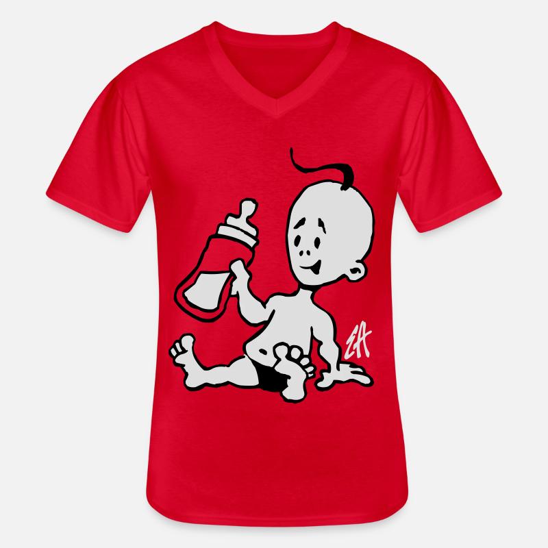 Baby mit einer Milchflasche - Männer-T-Shirt mit V-Ausschnitt - Rot