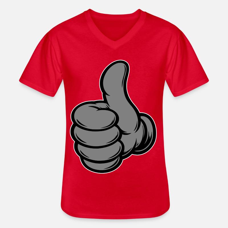 OK Comic Daumenhoch Handsymbol grau - Männer-T-Shirt mit V-Ausschnitt - Rot