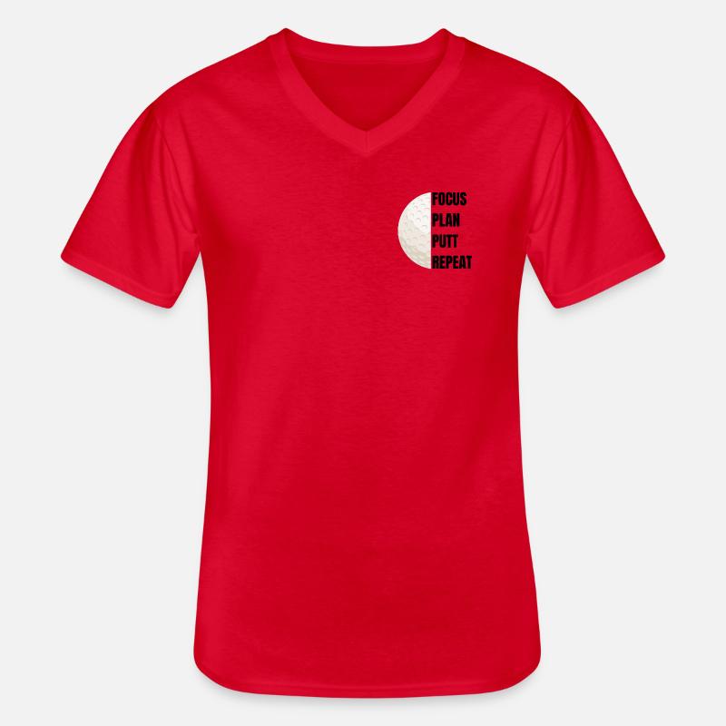 Focus Plan Putt Repeat – Golfslogan - Männer-T-Shirt mit V-Ausschnitt - Rot