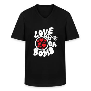Love is da Bomb Free Love Bomb Explosion - Men's V-Neck T-Shirt - black - Front - AI Model Male 178 dark (178cm)