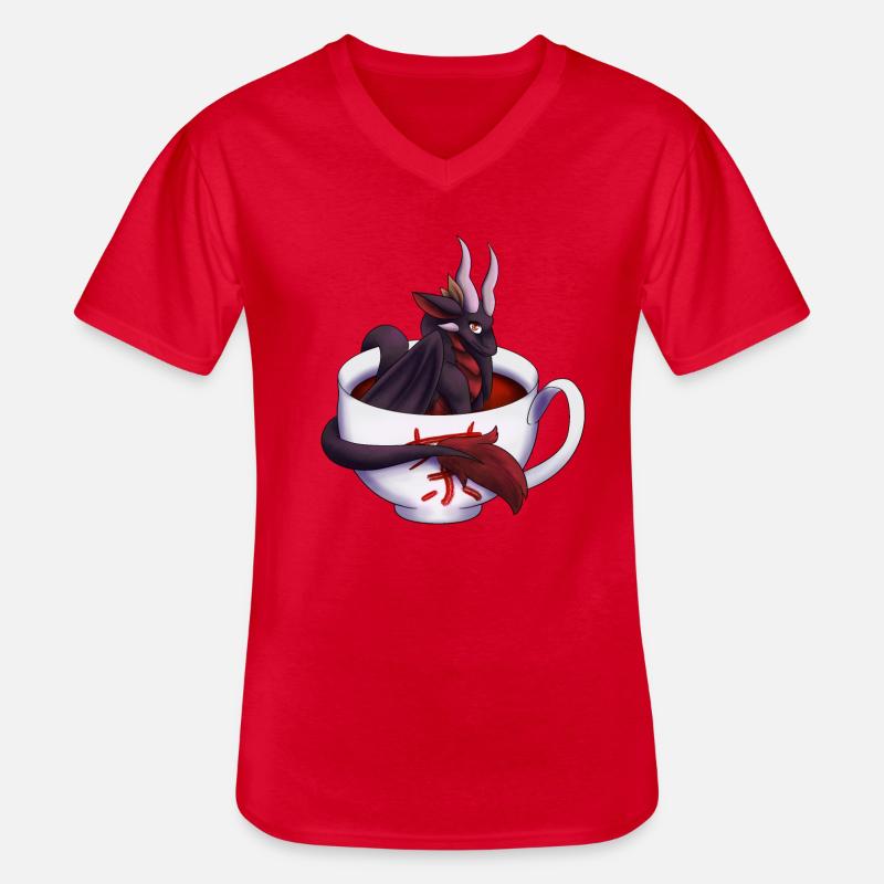 Schwarzer Tee Drache - Männer-T-Shirt mit V-Ausschnitt - Rot