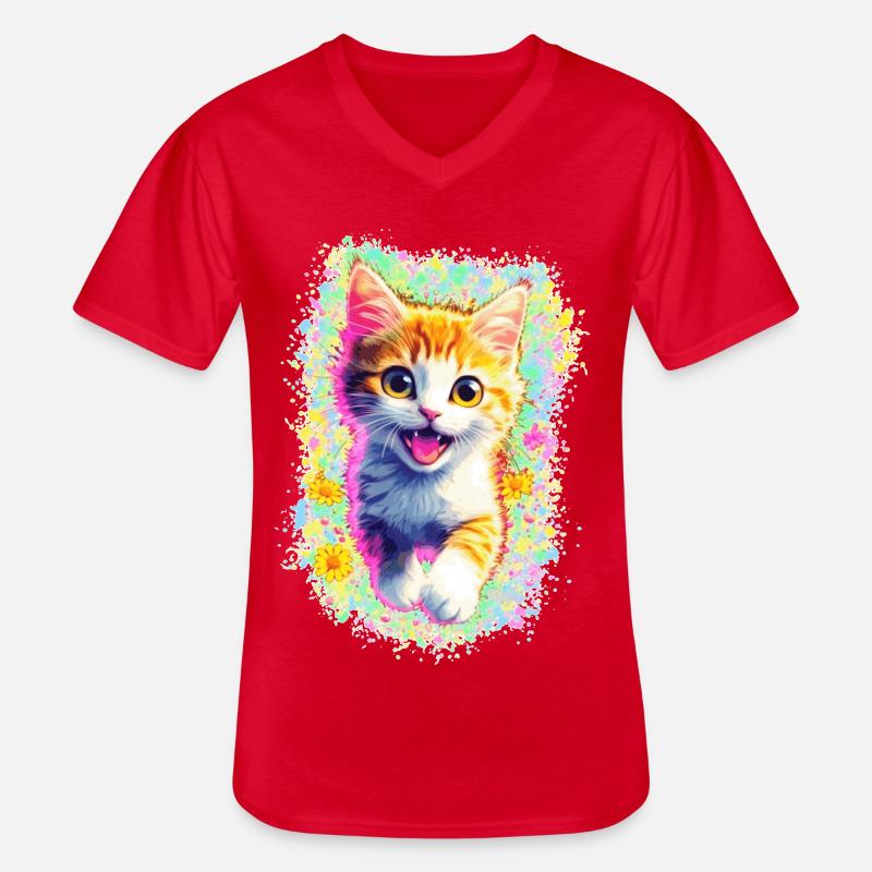 Glückliches Kätzchen 🌼🌸 - Männer-T-Shirt mit V-Ausschnitt - Rot