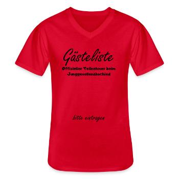 Gästeliste bitte eintragen Teilnehmer JGA Party - Männer-T-Shirt mit V-Ausschnitt - Rot - Vorne - AI Model Male 185 light (185cm)