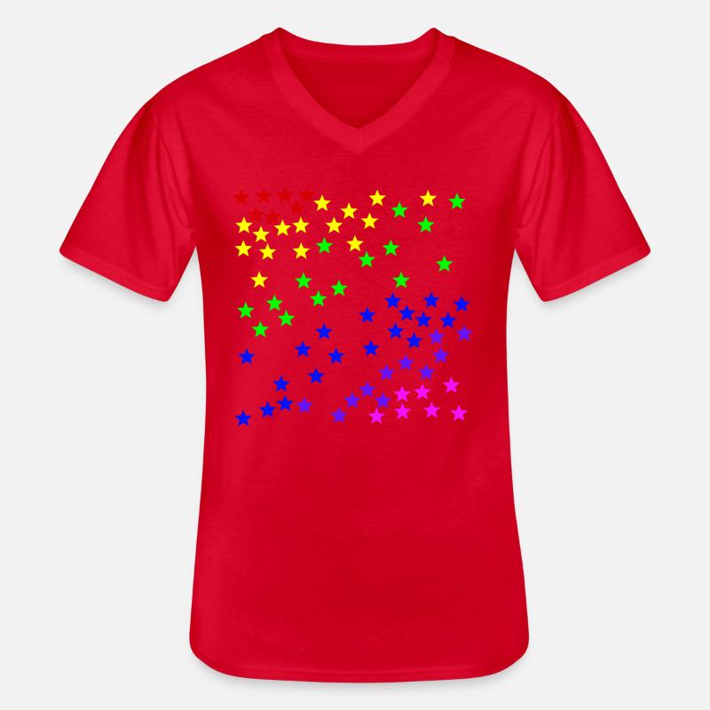 Regenbogen Sterne bunt Geschenkidee - Männer-T-Shirt mit V-Ausschnitt - Rot