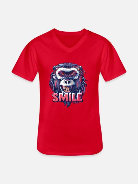 Lächle, Affe, lächle - Männer-T-Shirt mit V-Ausschnitt - Rot