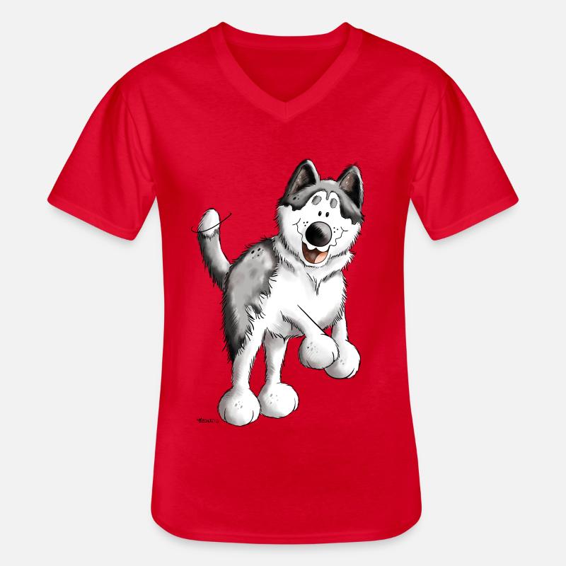 Fröhlicher Husky - Männer-T-Shirt mit V-Ausschnitt - Rot