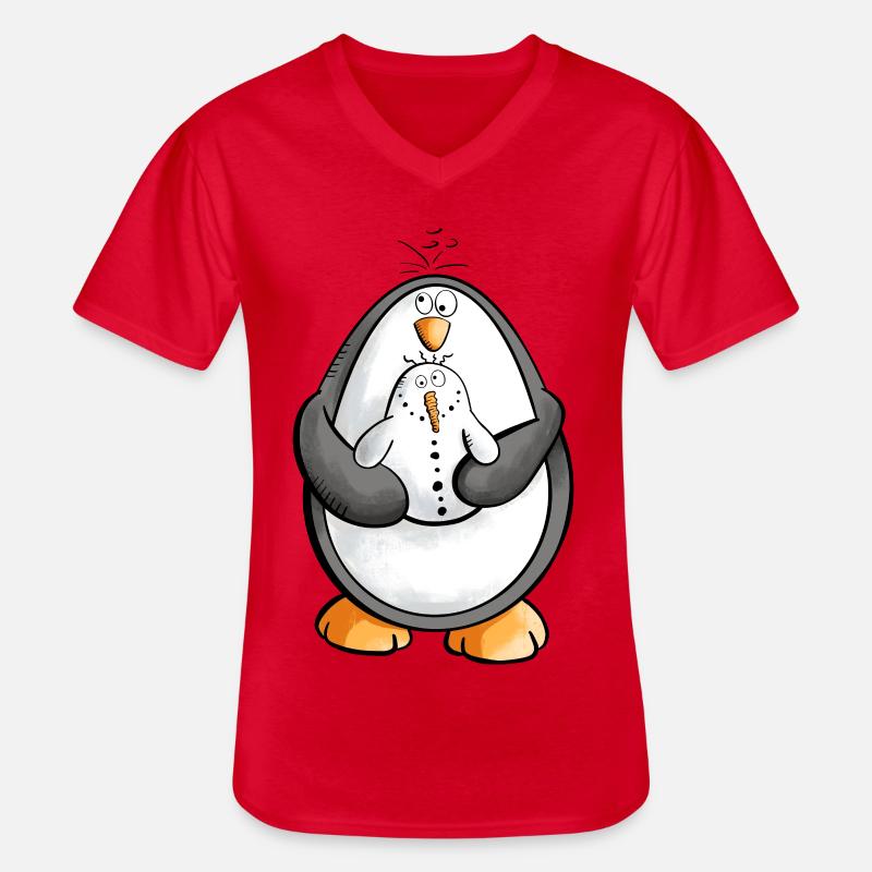 Pinguin und Schneemann sind beste Freunde - Männer-T-Shirt mit V-Ausschnitt - Rot