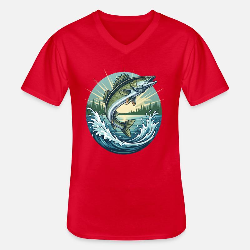 Springender Zander - Männer-T-Shirt mit V-Ausschnitt - Rot