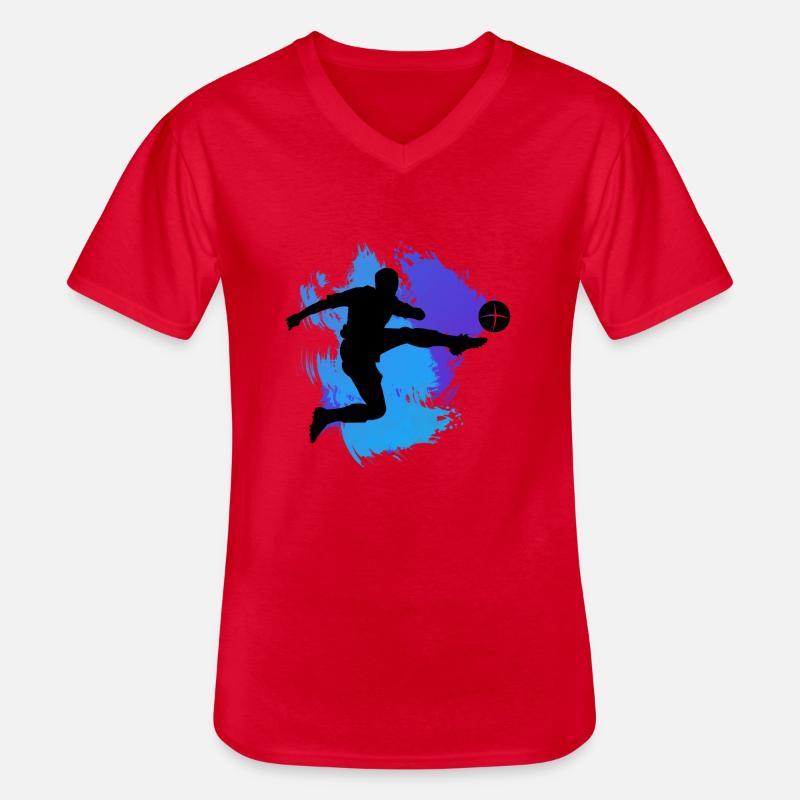 Fußball - Männer-T-Shirt mit V-Ausschnitt - Rot