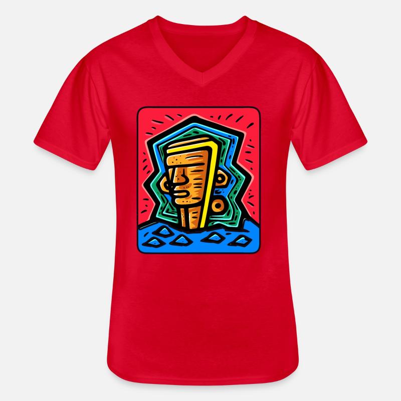 Abstrakte buntes Tiki - Männer-T-Shirt mit V-Ausschnitt - Rot