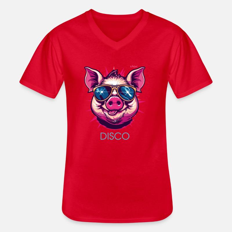 Disco Schwein - Männer-T-Shirt mit V-Ausschnitt - Rot