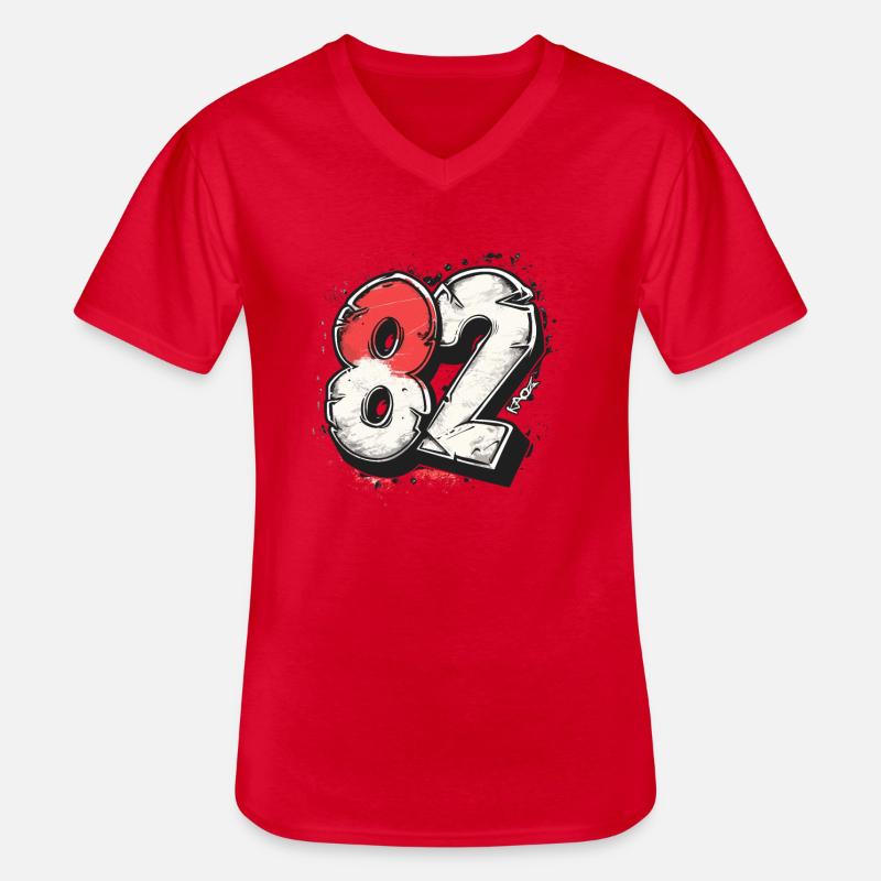 Nummer 82 oder 1982 - Männer-T-Shirt mit V-Ausschnitt - Rot