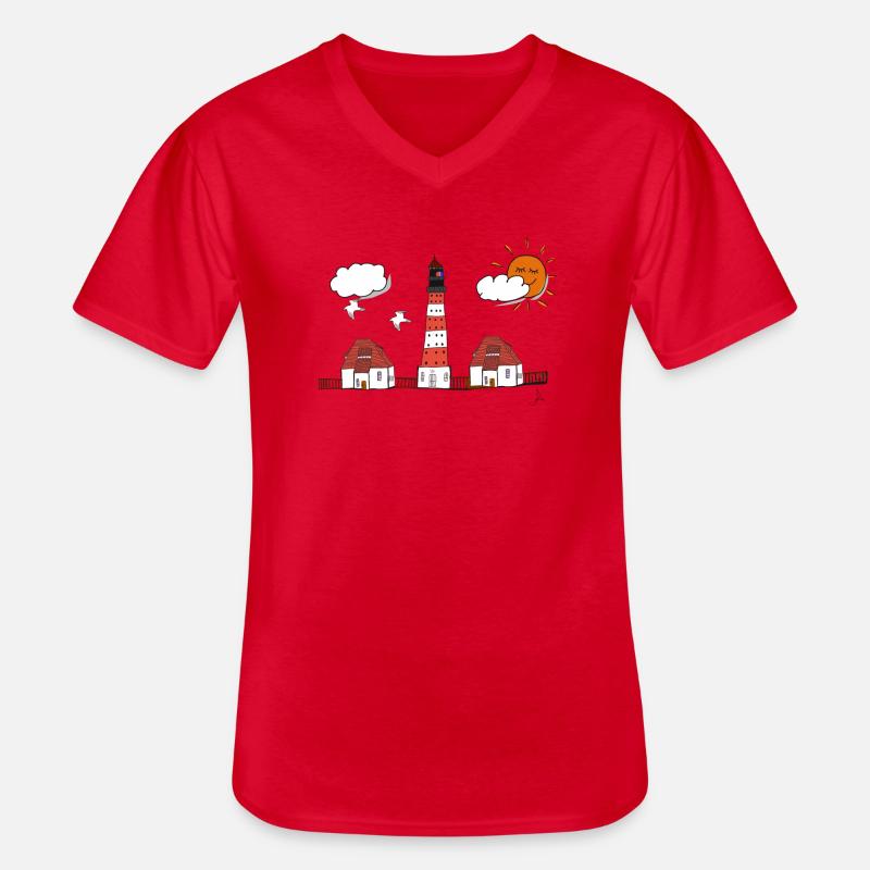 Westerhever Leuchtturm Zeichnung - Männer-T-Shirt mit V-Ausschnitt - Rot