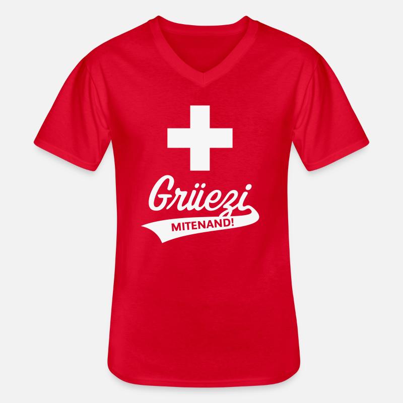 Grüezi Mitenand! (Schweiz / Schweizerfahne) - Männer-T-Shirt mit V-Ausschnitt - Rot