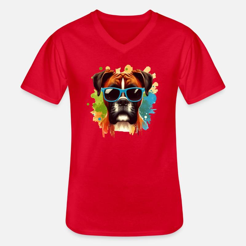Bunte Boxer-Hund-Splash-Kunst - Männer-T-Shirt mit V-Ausschnitt - Rot