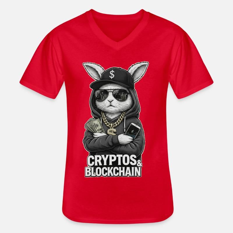 CryptoRabbit: Blockchain Hustle T-Shirt - Männer-T-Shirt mit V-Ausschnitt - Rot